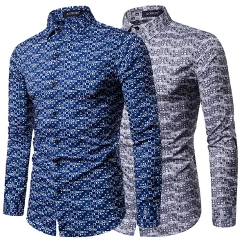 

New Spring European Size Long-sleeved Shirts Men's Digital Print Shirts