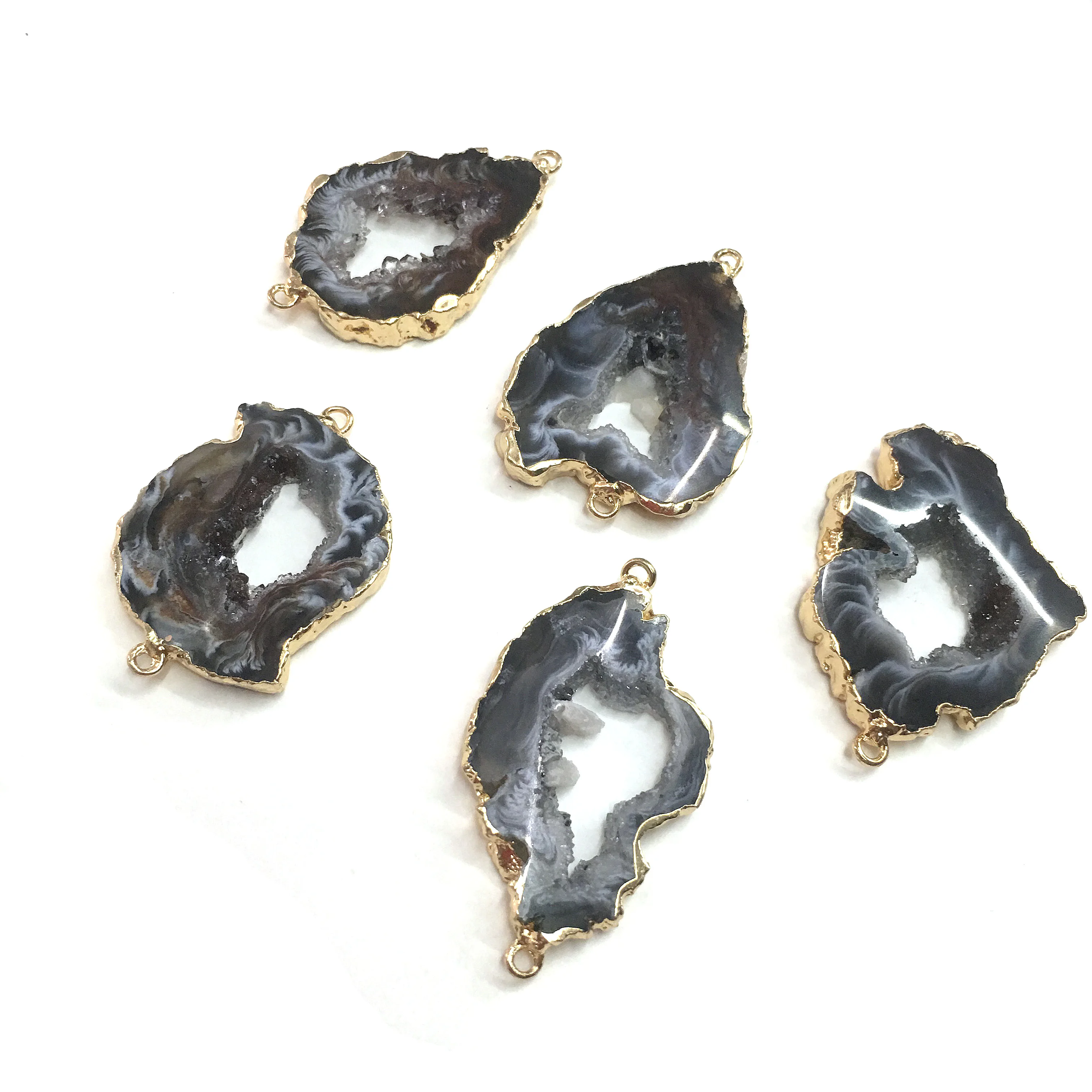 

Natural Stone slice Agates Pendants Double hole connector for Jewelry Making DIY Necklaces Accessorie Size 28x40mm-28x50mm