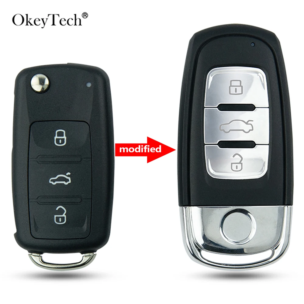 OkeyTech 3 Buttons Modified Flip Folding Remote Car Key Shell For VW VOLKSWAGEN Caddy Golf Jetta Beetle MK6 Polo Tiguan Key Case