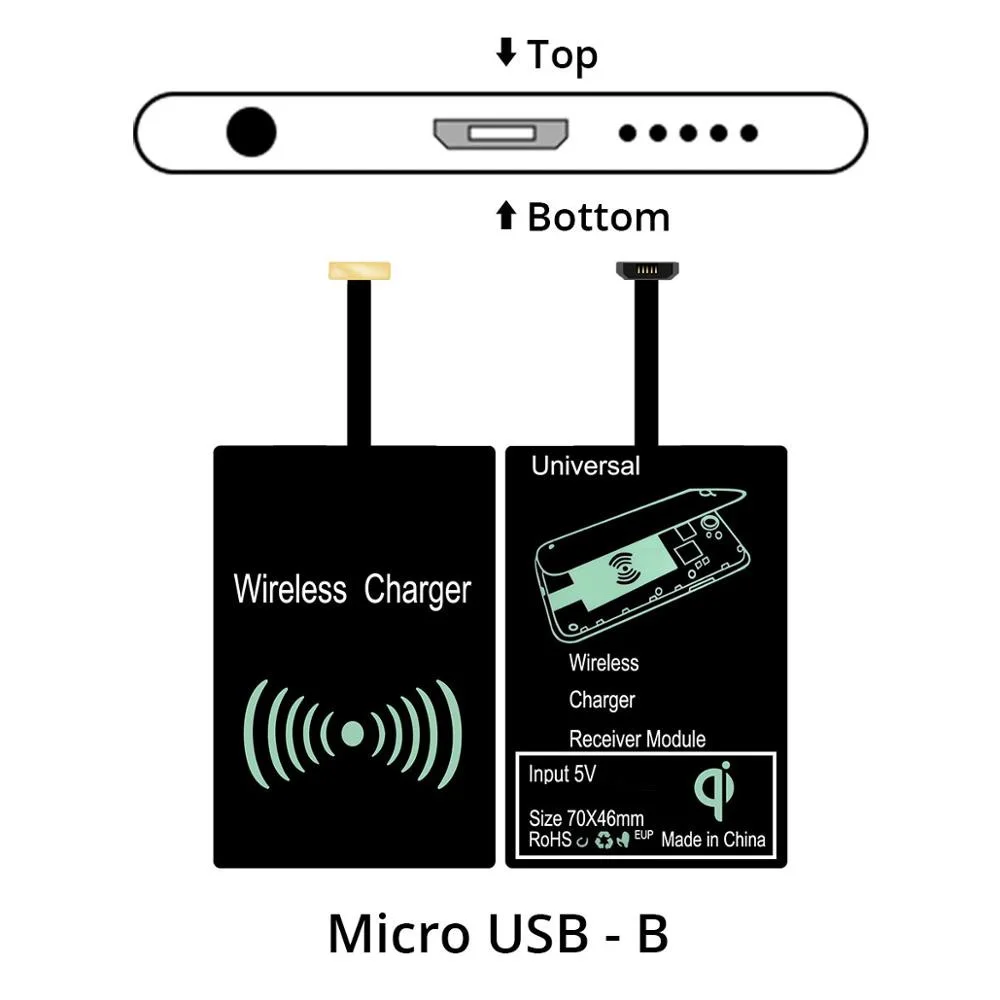 FONKEN комплект беспроводного зарядного устройства Qi 10 Вт беспроводной зарядный приемник для телефона Универсальный Micro usb type C Andorid быстрая зарядная площадка - Цвет: SILVER