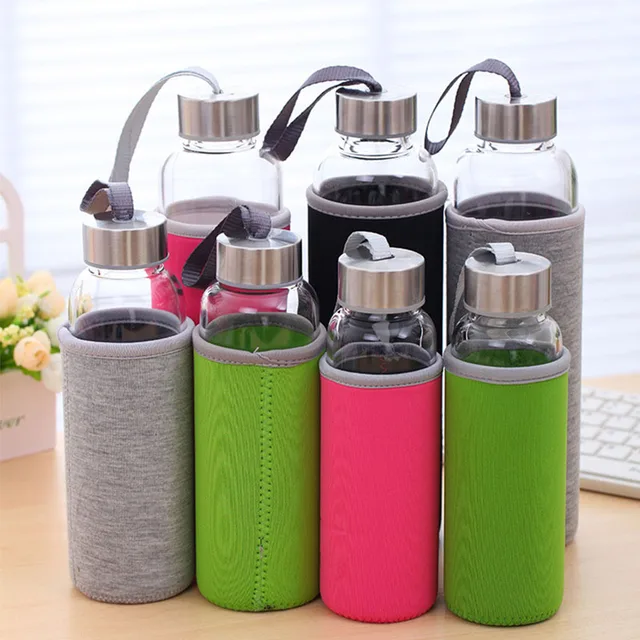 Glass Water Bottle with Stainless Steel Lid and Protective Bag, Sport Bottle, BPA Free, Travel Drink Bottle 360ml, 420 ml, 550ml 5