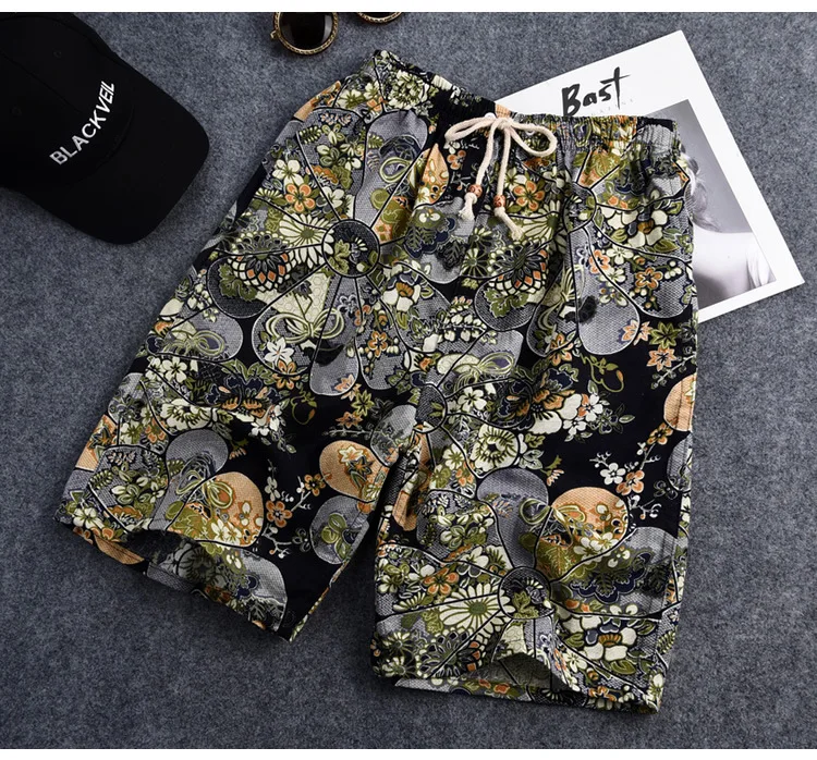 best men's casual shorts Men's beach shorts personality printing 2020 summer thin section breathable comfort casual men's linen shorts large size 5XL black casual shorts