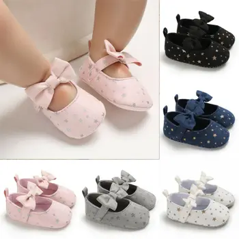 

Hot Toddler Baby Girl Crib Shoes Bowknot Soft Sole Newborn Infant Prewalker Sneakers Elastic Bands Star Print Pink White Black