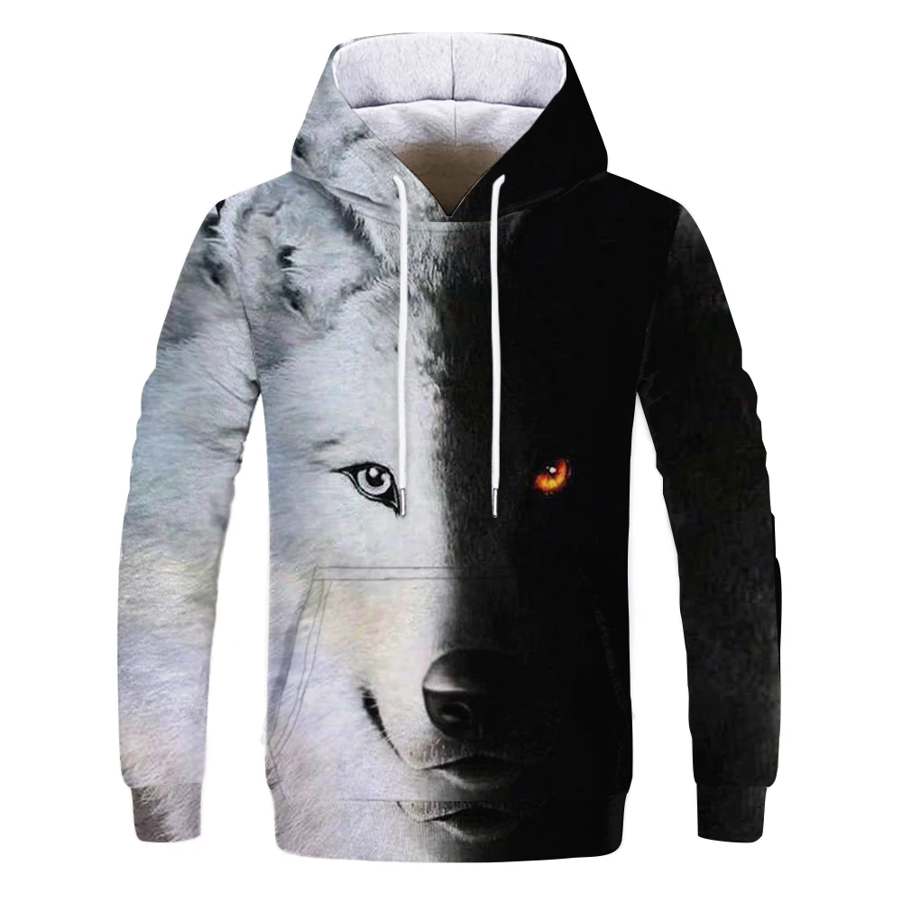 

Fashion Men's Wolf Animal 3D Printing Hooded Hoodie Men's Shining Wolf Design Sweatshirt 3D Harajuku Hoodie