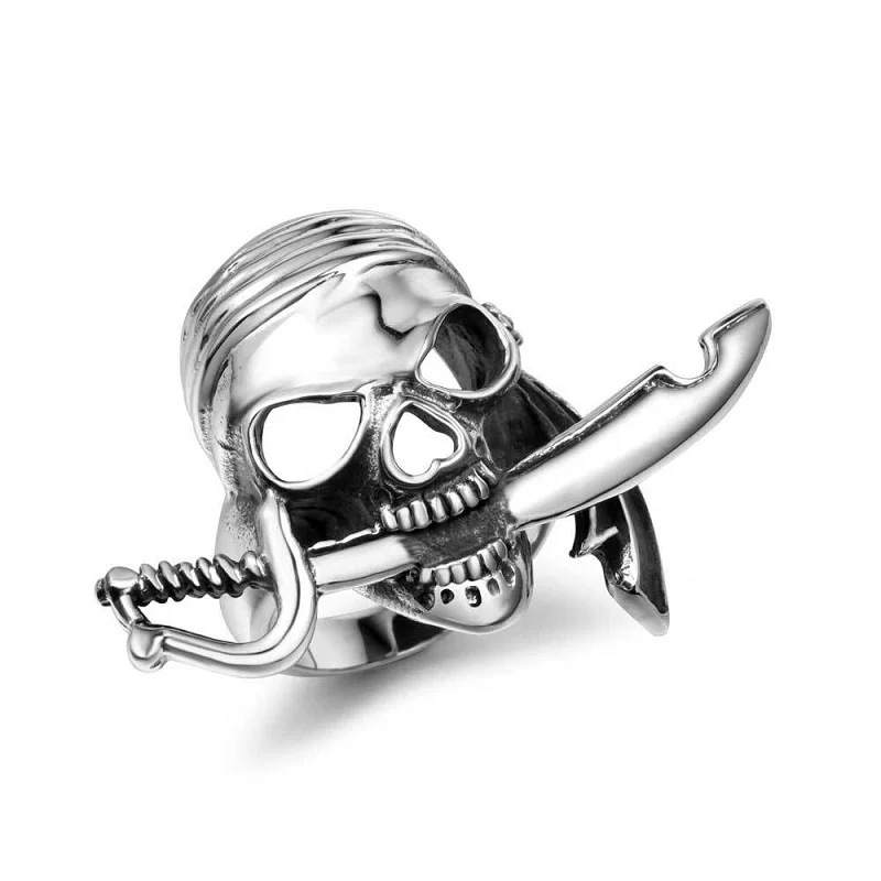 

Personality Pirate Skull Dagger Ring Silver Color Titanium Steel Ring Men's and Women's Gothic Punk Rock Hip Hop Fashion Jewelry