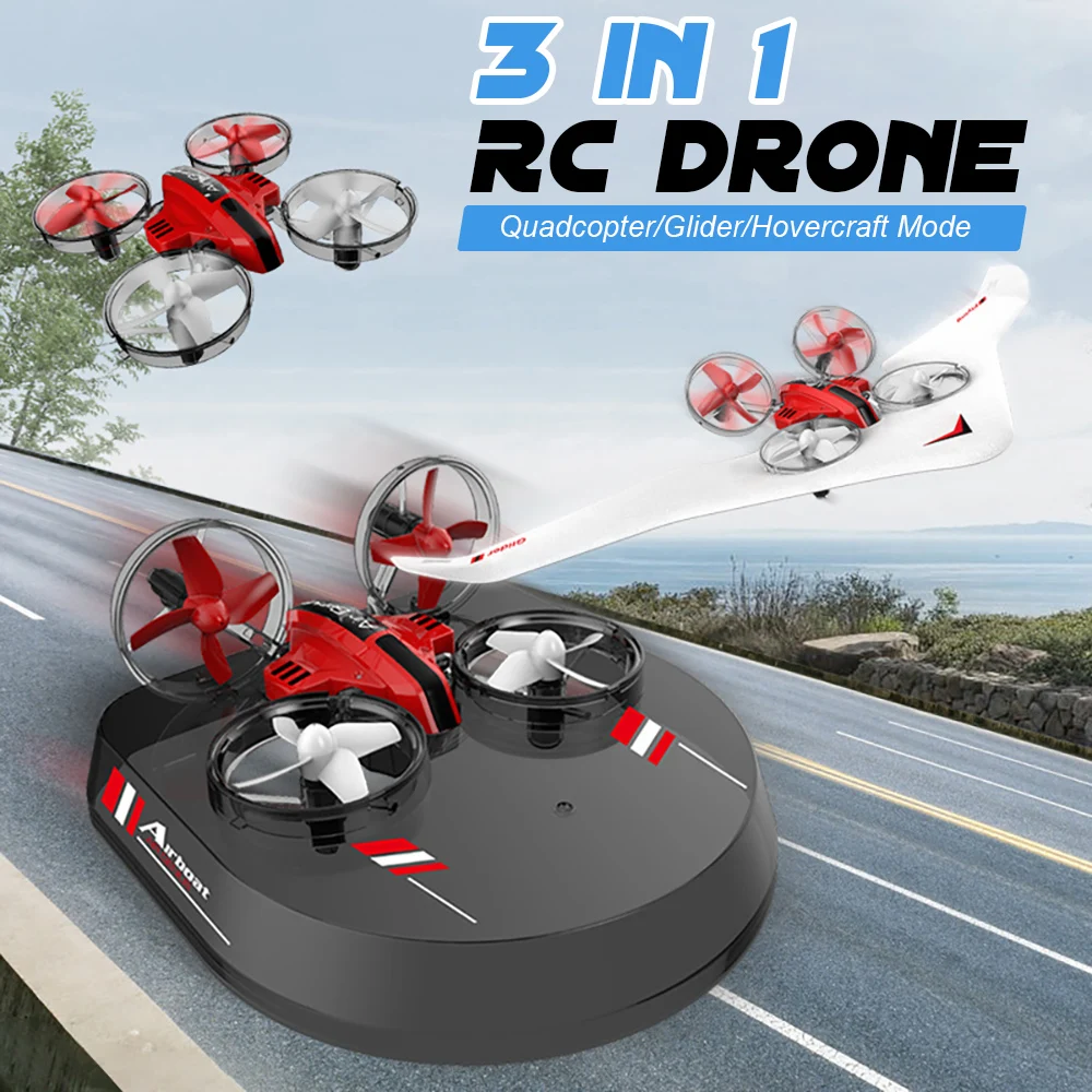 L6082 RC Drone Airplane Hovercraft 3 in 1 Quadcopter Headless Mode Glider Airship 2.4G Multi-functional Boat Remote Kids Toys | Игрушки и