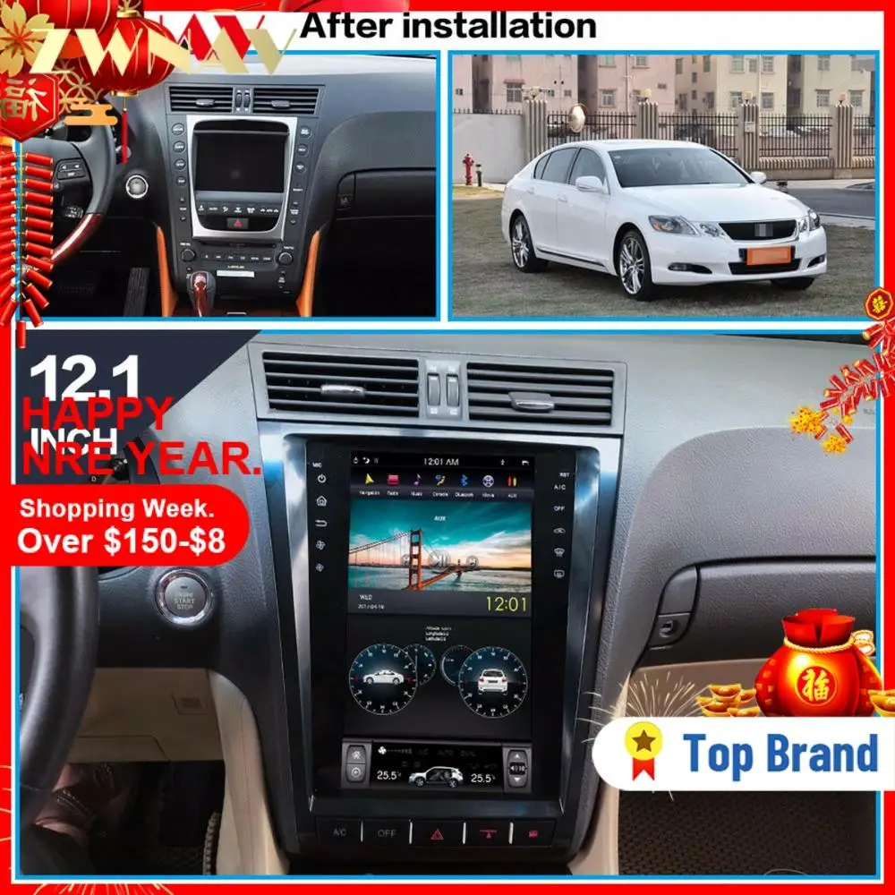 Автомобильный DVD плеер tesla style 1DIN с большим экраном Android 7 1 для lexus GS GS300 GS350 2004