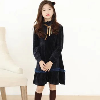 

2019 New Girl Autumn Dress Thick Warm Kids Dress Children Top Silver Fox Toddler Lace Ruffles Dress RT775