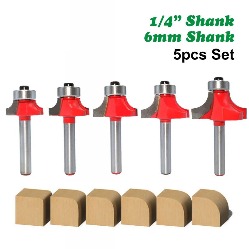 5PC/Set 1/4&quot 6.35MM 6MM Shank Milling Cutter Wood Carving Corner Round Over Router Bit with Bearing Cleaning Flush Woodworking |