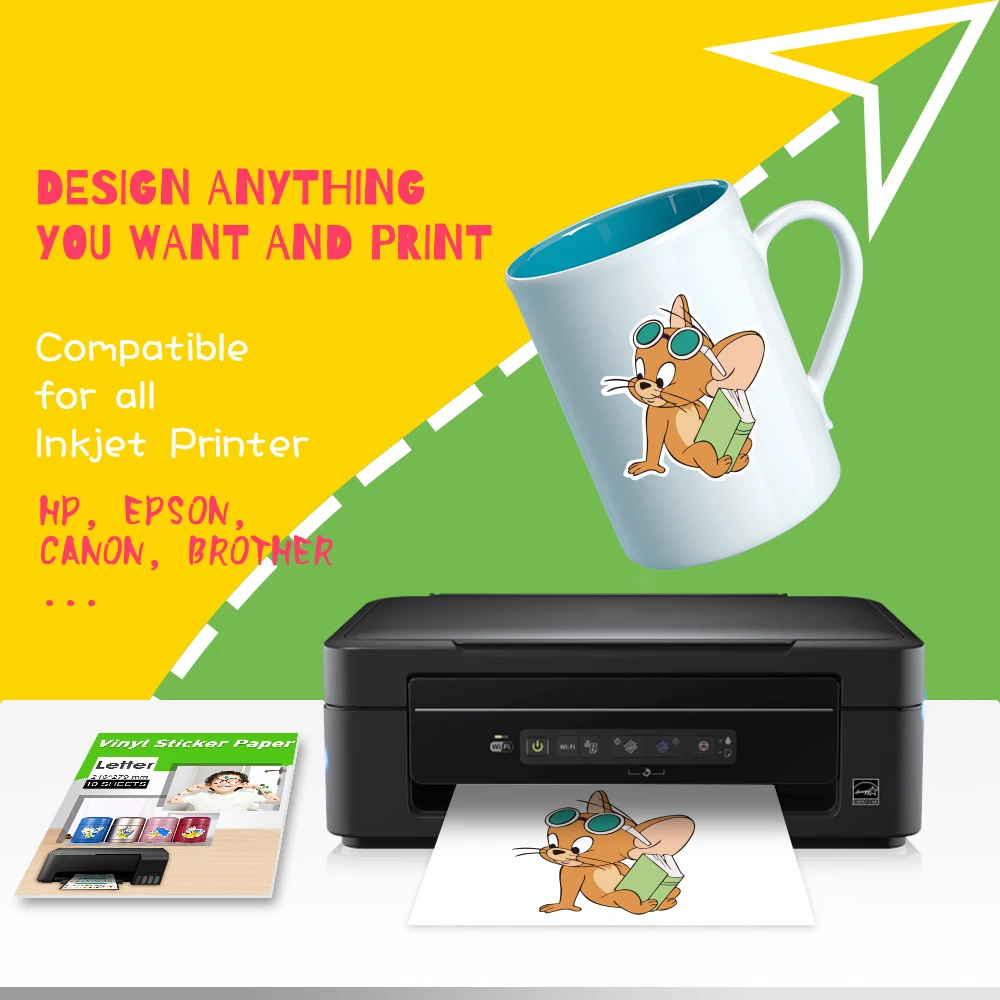 UniPlus papel adhesivo de vinilo para impresora de inyección de tinta, 50  hojas, compatible con Epson, HP, Brother, Canon, tamaño A4|papel  fotográfico| - AliExpress