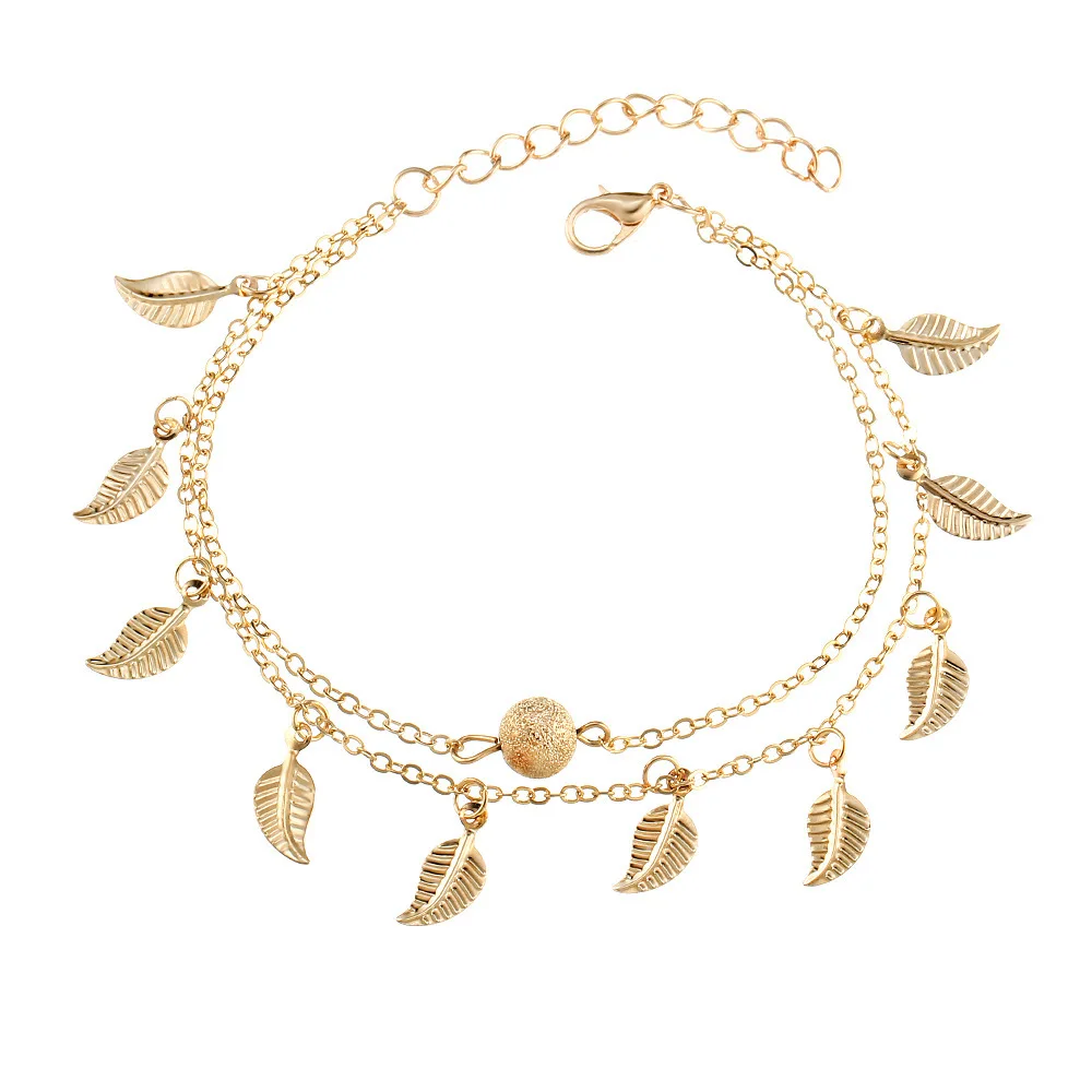 

Europe And America New Products Hot Sales jiao shi pin Double Layer Retro Anklet Beach-Tassels Small Leaves Bracelets