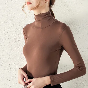 

Europe New Women Winter High Fashion Turtleneck Solid Long Sleeve Bottom Hot T Shirt Tops Female Sexy Slim Oversize Shirt Tees