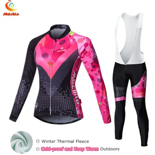 Jersey and BIB Pants Malciklo зимняя одежда для велоспорта Теплая Флисовая велосипедная Джерси велосипедная одежда женская или сохраняющая тепло верхняя куртка для бега - Цвет: Jersey and BIB Pants