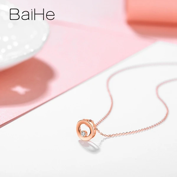 BAIHE Solid 18K розовое золото Сертифицированный 0.03CT/0.05CT/0.10CT натуральный бриллиант женские модные ювелирные изделия Подарочные ожерелья