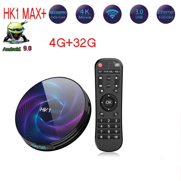 20 шт./лот HK1 MAX Plus Восьмиядерный Android 9,0 Smart tv Box 4 Гб 128 Гб 64 ГБ 32 ГБ RK3368PRO 1080P H.265 4K youtube Netflix - Цвет: 4G 32G