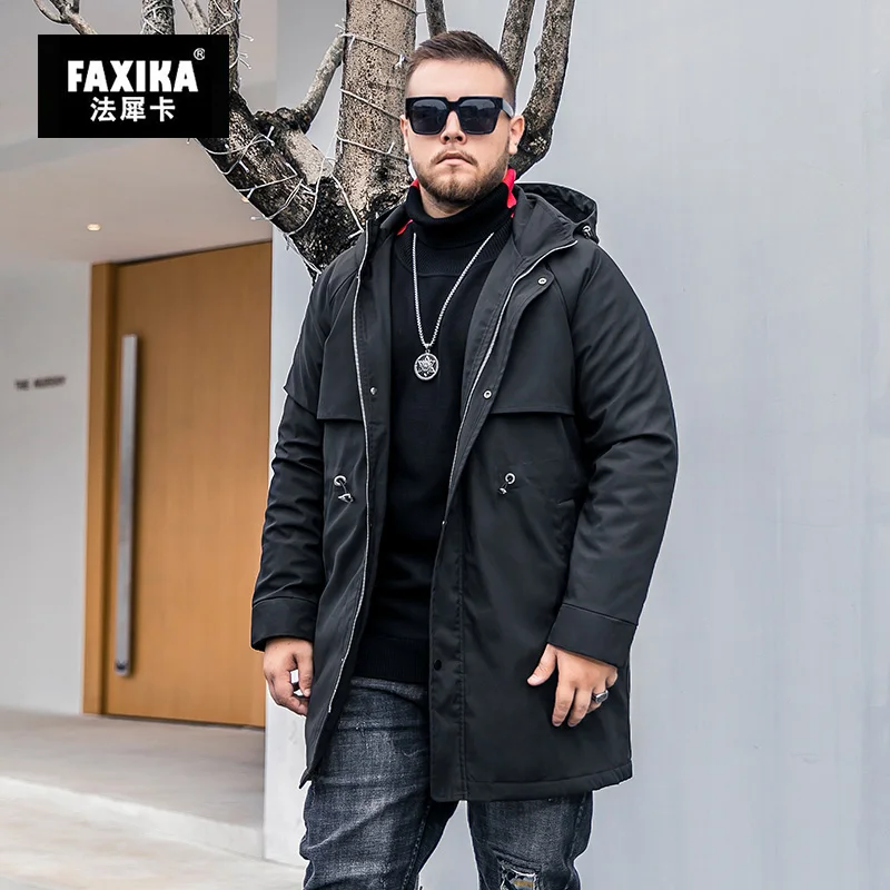 FAXIKA метод носорога карты популярный логотип плюс-Размер Длинная мужская одежда Пыльник плюс хлопок жира и жира тонкий хлопок пальто i