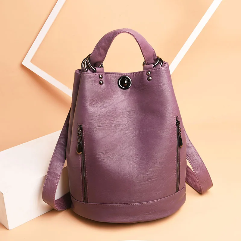 WESTCREEK брендовые высококачественные кожаные рюкзаки для девочек-подростков, женская школьная сумка на плечо, рюкзак mochila plecak - Цвет: Фиолетовый
