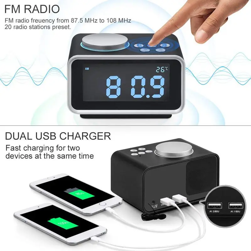 EASY-US Plug Светодиодный Цифровой Будильник FM Радио Громкий будильник для тяжелых спящих с яркостью диммер двойной будильник 2 USB зарядка