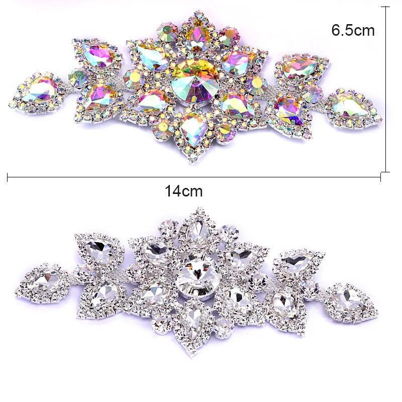 1pcs 14X6.5cm 크리스탈 AB 라인 석에 바느질 Applique 골드/실버 하단 반짝이 플랫 백 바느질 액세서리 Strass Crystals Y2