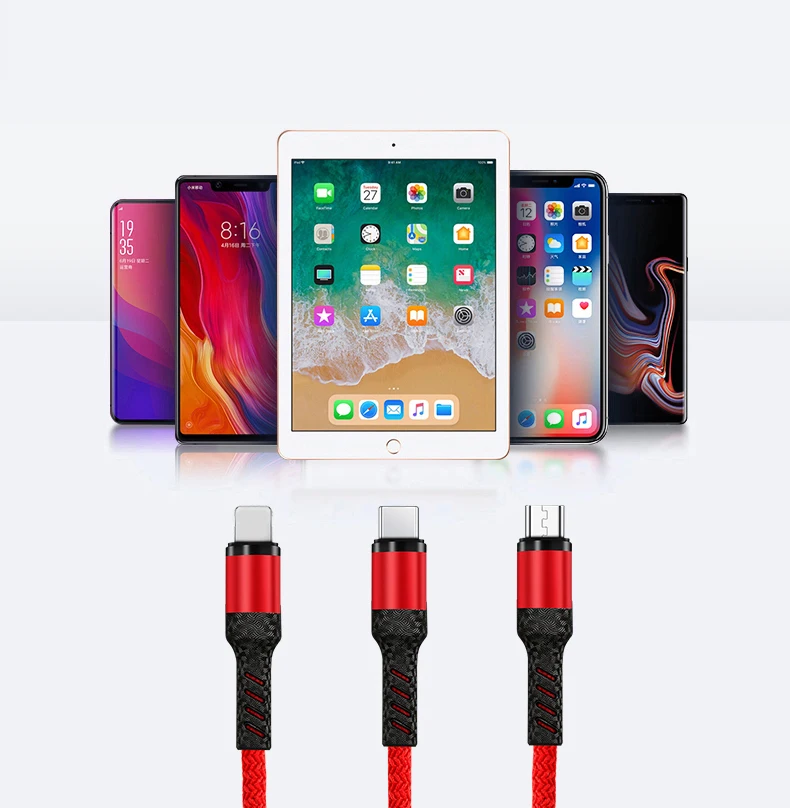 3 в 1, USB кабель для iPhone, кабель для быстрой зарядки для Android, Micro usb type C, type-c, 3 в 1, кабели для мобильных телефонов, 1 м, шнур для зарядки