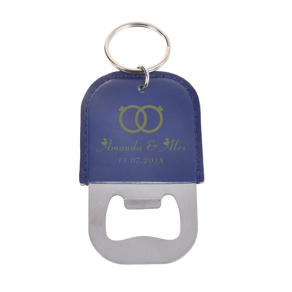 

50Pcs Personalized Engraved Stainless Steel & Leather Bottle Openers Key Ring Wedding Favors Christmas Gifts Customized Party