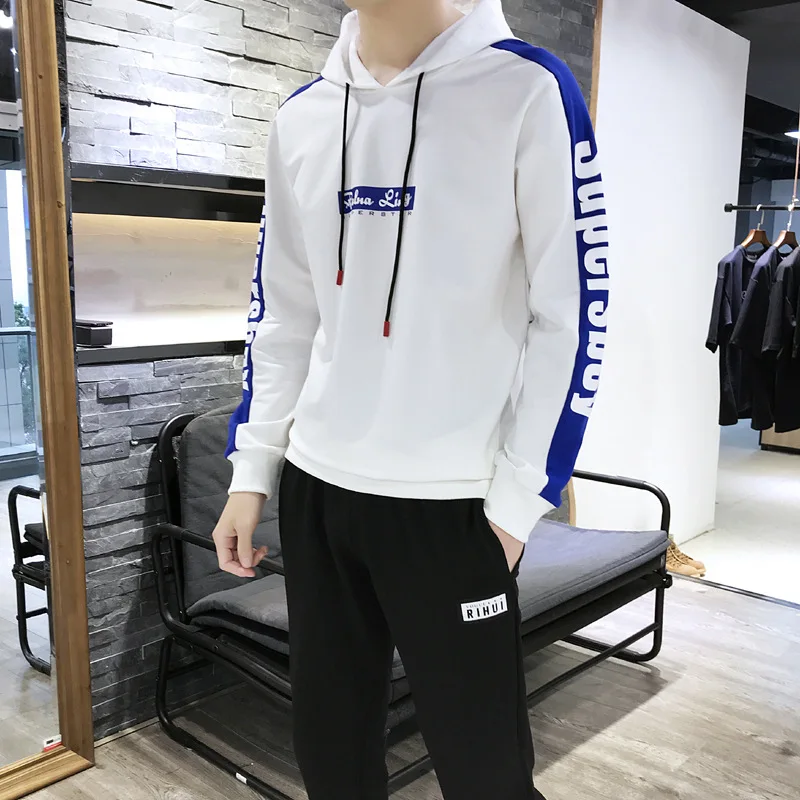 

Spring And Autumn MEN'S Hooded Sweater New Style Teenager Fashion Korean-style Trend Printed Leisure Sports Suit