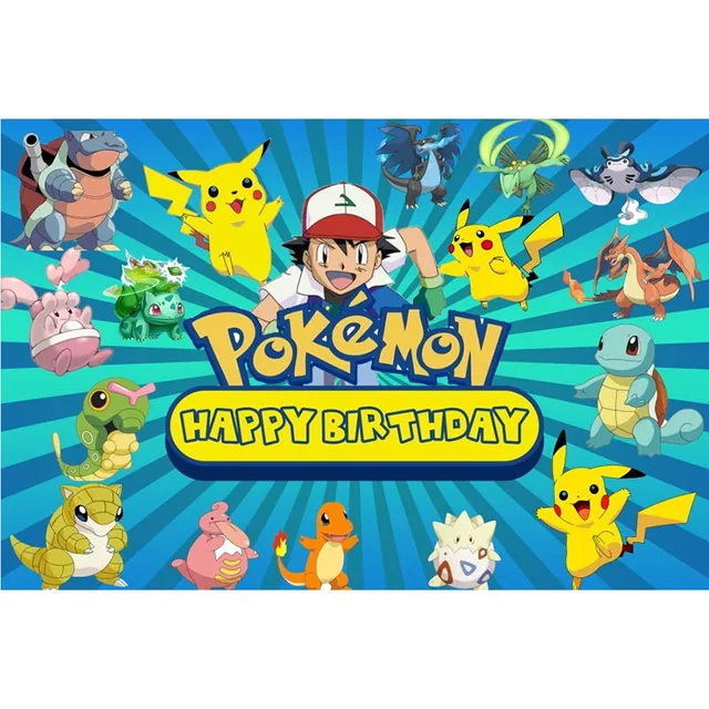 Pokemon Birthday Party Decorations Pikachu Foil Balloons Disposable Tableware Plate Napkin Backdrop For Kids Boy Party Supplies Backdrop A 120X80cm