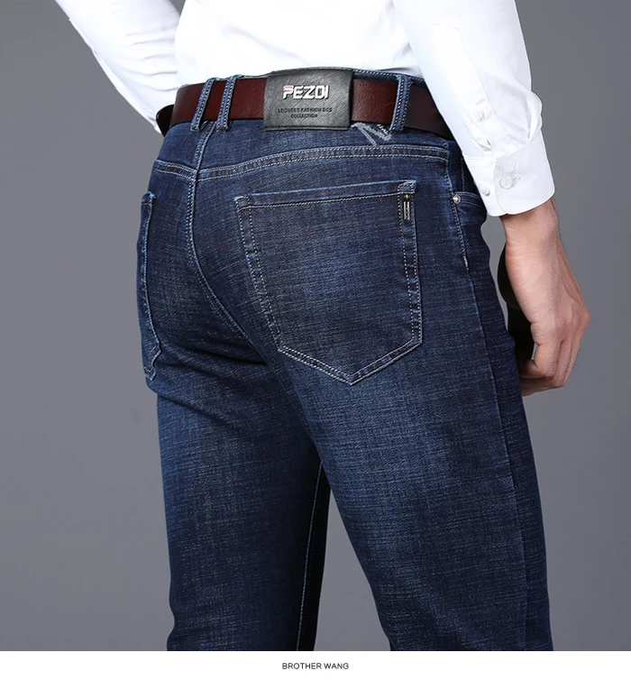 Классический стиль Бизнес Тонкий Fit джинсы мужские осень и зима Новая мода стрейч джинсовые брюки мужские Брендовые брюки черный синий