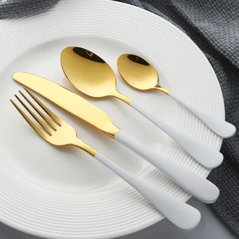 

Gold Cutlery Knives Sets Fork Knife Spoon Wedding Tableware Dinner Set Kitchen Service Gold Spoon Set Silverware fork spoon