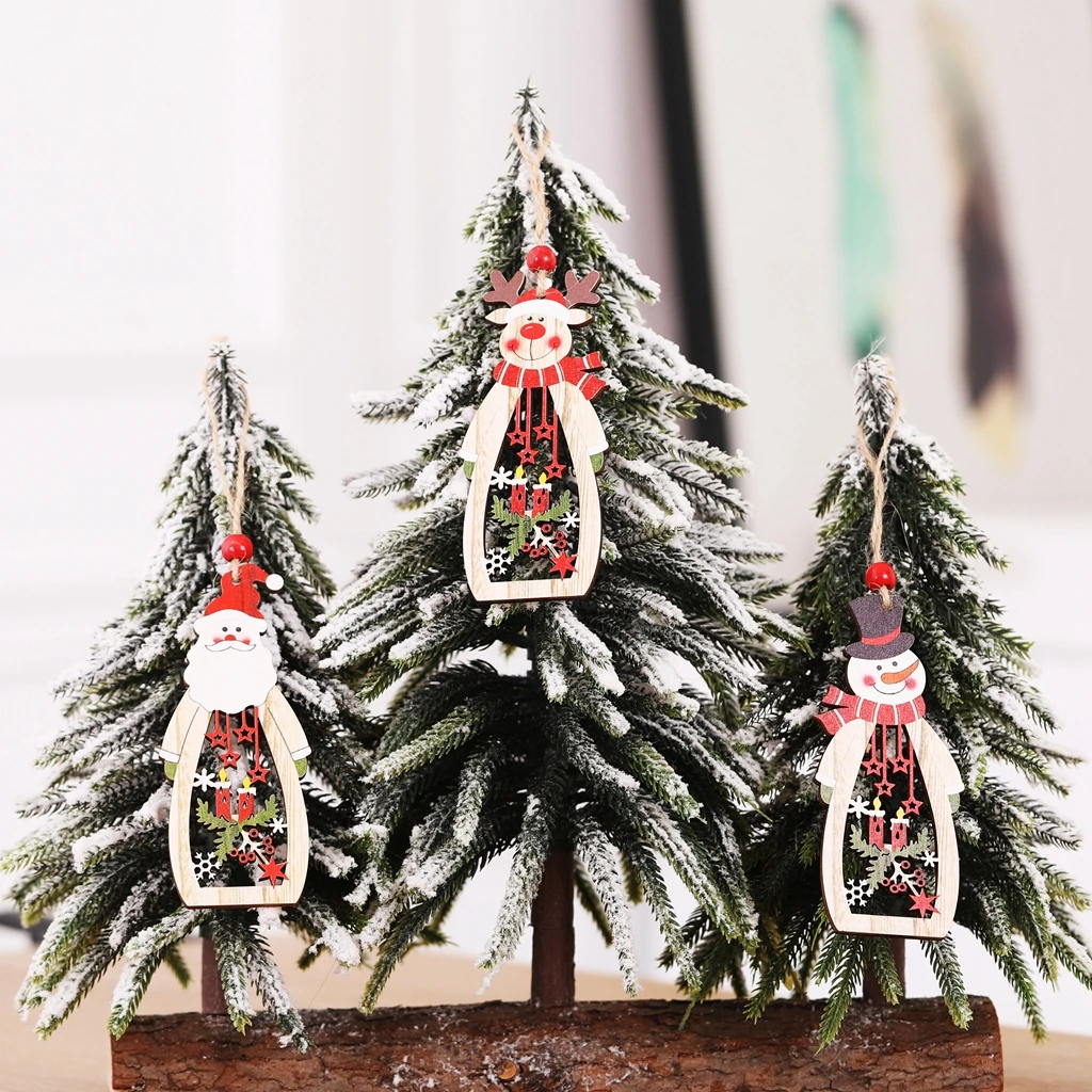 3 шт. Рождественская деревянная полая елка украшение кулон дом Санта Снеговик Олень полый ремесло Рождественский кулон