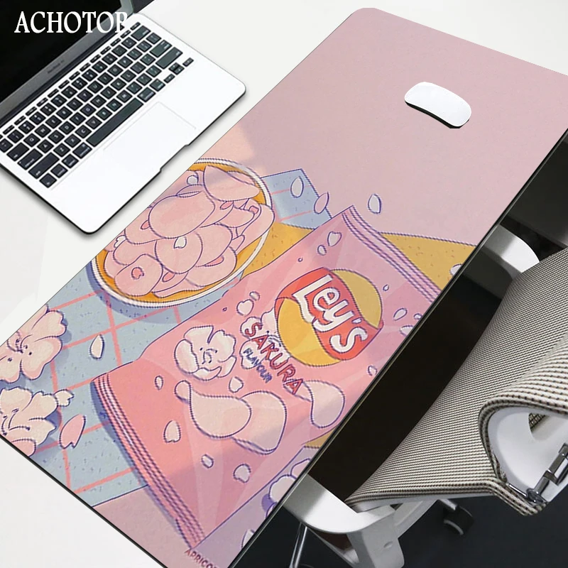 Pink Anime Mouse Pad Gamer Cute Kawaii XXL Gaming Mousepad Rubber Otaku Locking Edge 900X400MM Laptop Notebook Keyboard Desk Mat