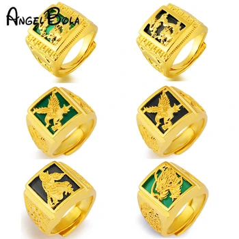 

New Brass Gold Ring Male Adjustable Rings for Men Black/ Green Alluvial Gold Men Ring No Fade Fashion Jewelry Wedding