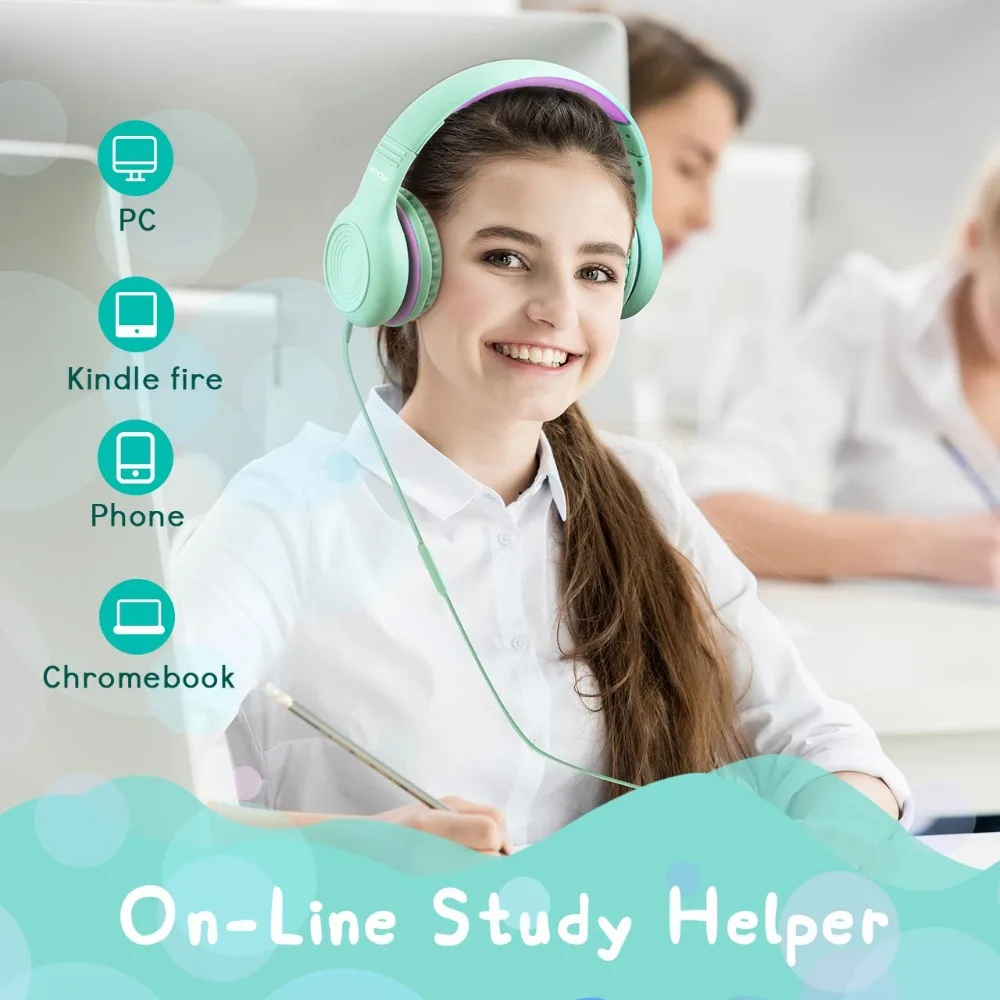 Mpow Wired Study Music Stereo Headphones For Kids Over Ear Kid Gaming Headset With Microphone For PC Laptop Tablets Phones