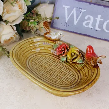 

Ceramic Ornament Hand-Made Woven Double Bird Dish Sundries Storage Ashtray Crafts home decorations figurine Europe Animal