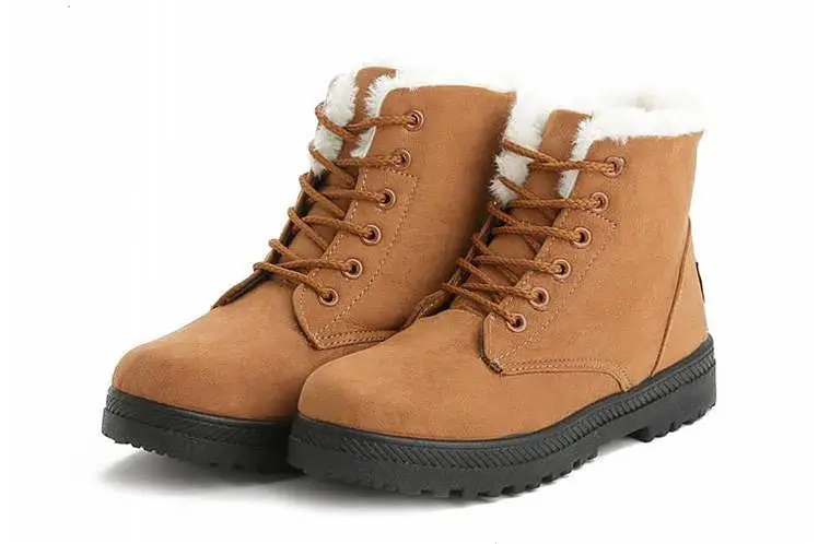 Snow boots warm fur plush Insole women winter boots square heels flock ankle boots women shoes lace-up winter shoes woman