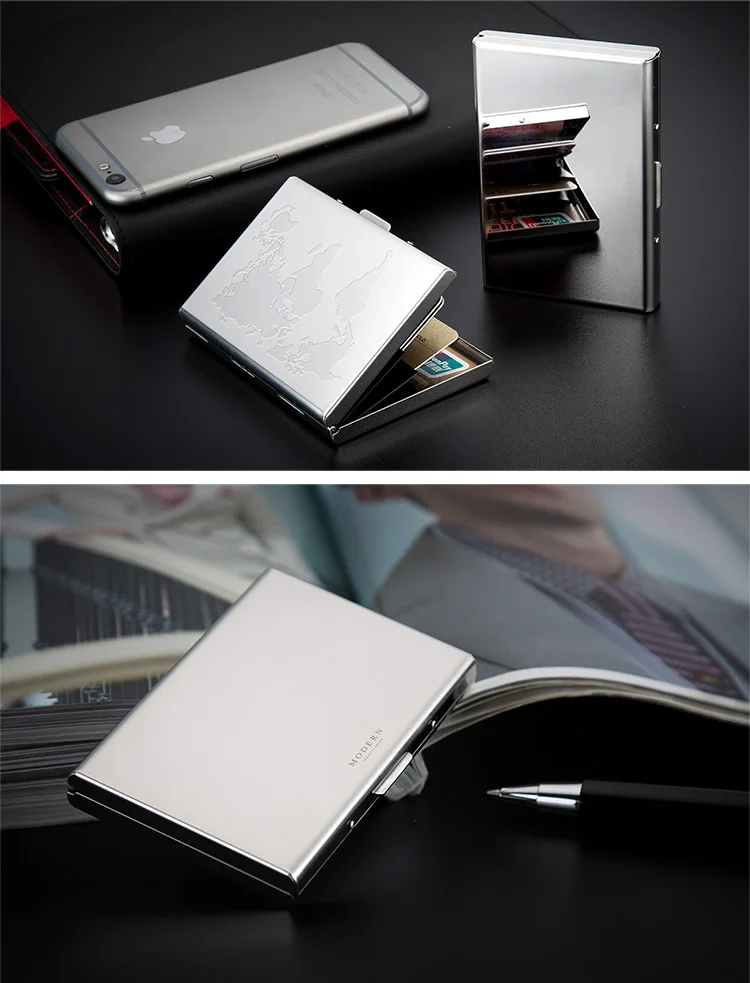 Modern- Brand Stainless Steel Card Holder Wallet Coin Purse Credit Card Organizer RFID Blocking