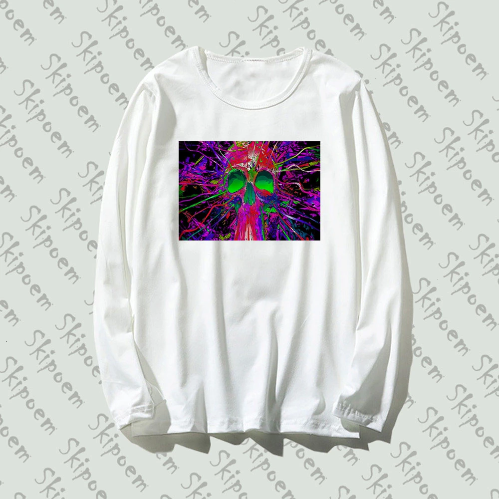 

Psychedelic Abstract Dog And Skull T-shirt Women Harajuku Kawaii Tumblr Vintage Plus Size Cotton Long Sleeve Clothes Top Tees
