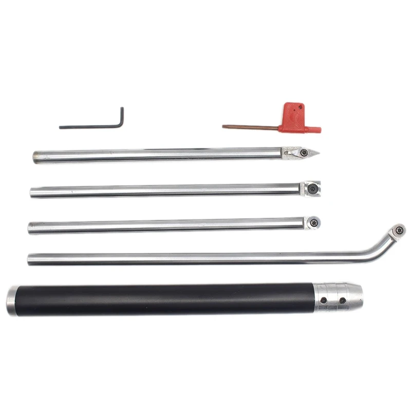 

Wood Turning Tool Set Carbide Tipped Lathe Finisher/Rougher/Detailer/Hollower Tool Set(4pcs Bar+1pcs Handle)With Round/Square/Di