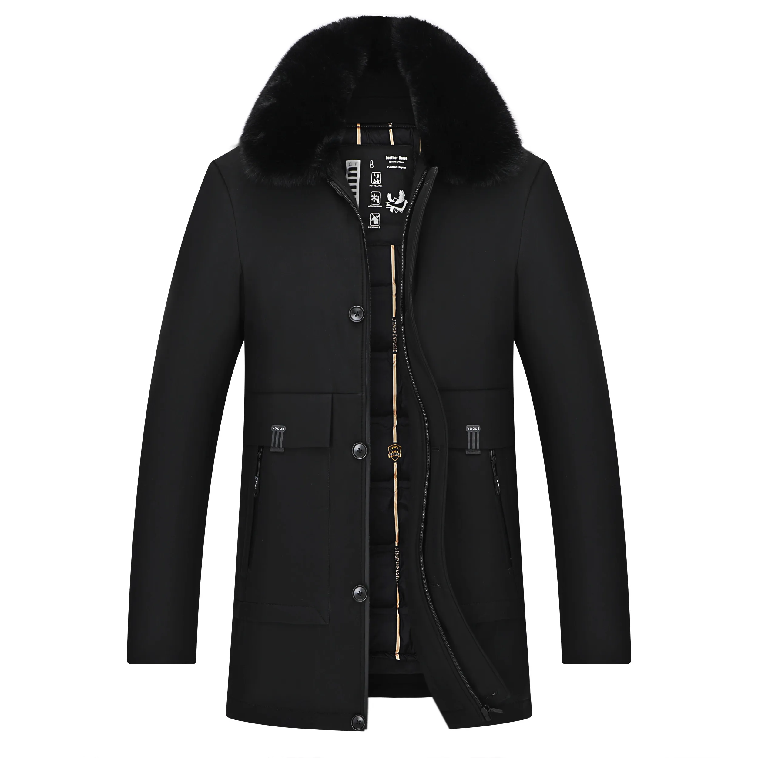 

Зимняя Толстая длинная мужская пуховая куртка, популярный меховой воротник, съемный меховой воротник, подкладка, для мужчин среднего возраста, повседневные теплые пуховики с капюшоном