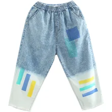 OMIKRON новые осенние женские Ретро Свободные повседневные джинсовые джинсы с эластичной талией в полоску с карманами с принтом женские свободные шаровары уличная одежда