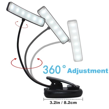 

Tablet Flexible Stand Eye-Friendly Clip-on Reading Lamp Book Light Portable Sheet Music Score Adjustable Rechargeable Desk