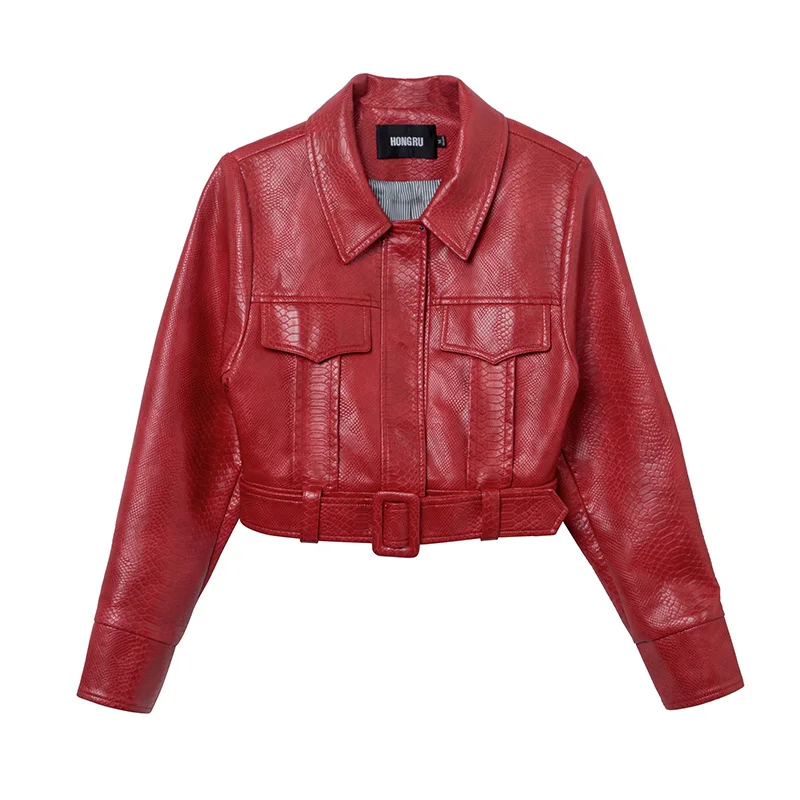 England locomotive style Crocodile pattern short pu leather jackets female adjustable great quality leather jackets wq2319
