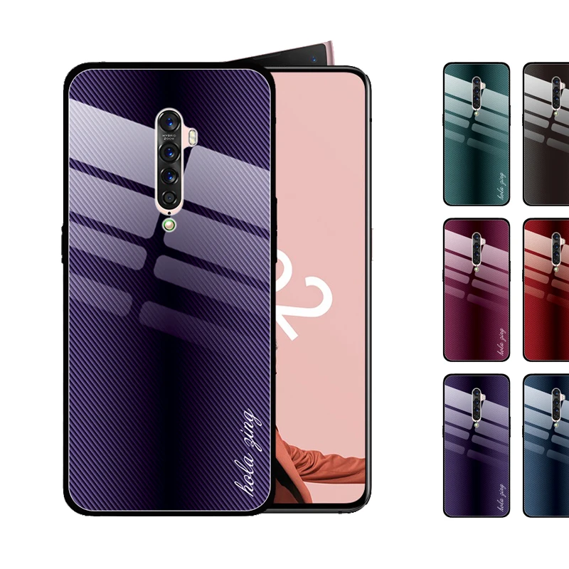 

for OPPO Reno 10x zoom R17 R15 R11 Plus 9S R15X K3 K1 Case Gradient Carbon Fiber Printed High Quality Tempered Glass Cover Funda