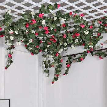 

Silk Flowers Wedding Decorations Ivy Vine Artificial Begonia Flower Rattan Green Leaves Hanging Garland Party Home Garden Decor