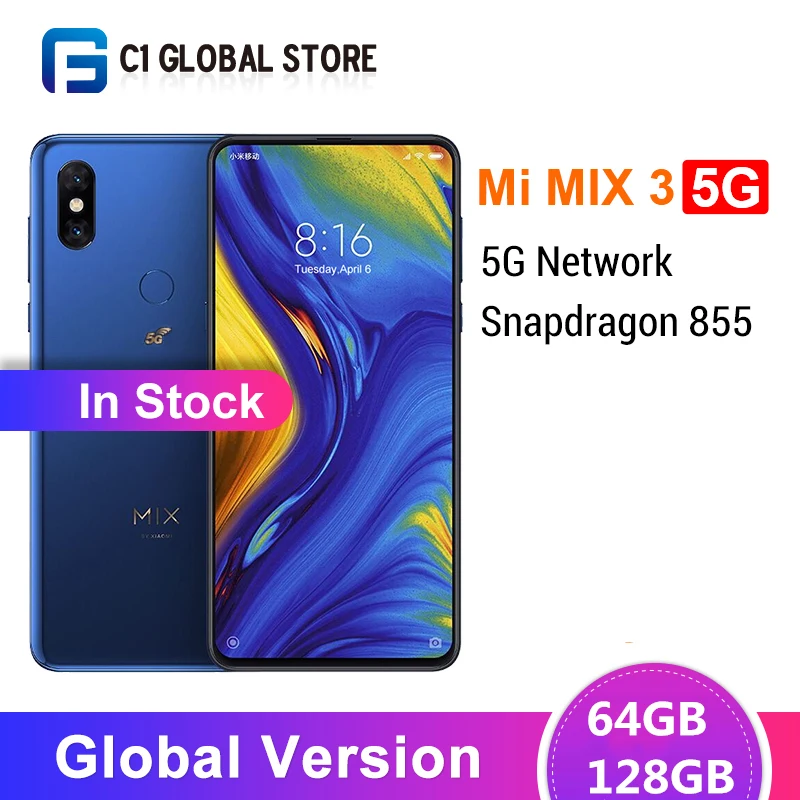 Глобальная версия мобильного телефона Xiaomi mi x 3 5G 6 Гб 64 Гб/128 ГБ Восьмиядерный слайдер Snapdragon 855 6,39 дюйма фронтальная камера 24 МП NFC