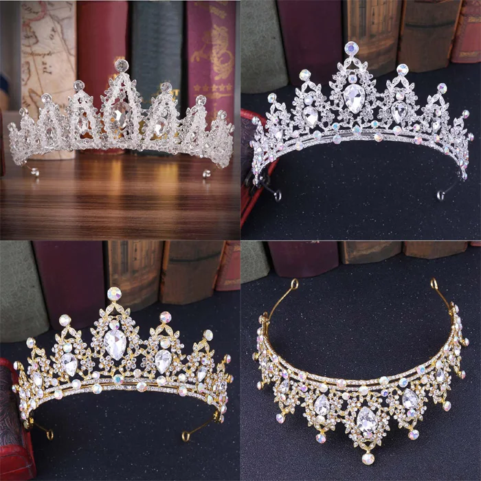2020 New Baroque Big Rhinestone Crystal Beaded Gold Headband Tiara