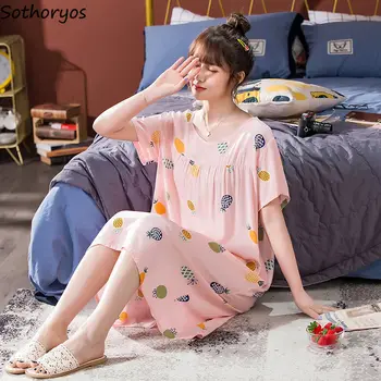 

Nightgowns Women Lovely Printed Loose Maternity Korean Style Short Sleeves Sleepwear Home Clothing Nightwear Daily Sweet Womens