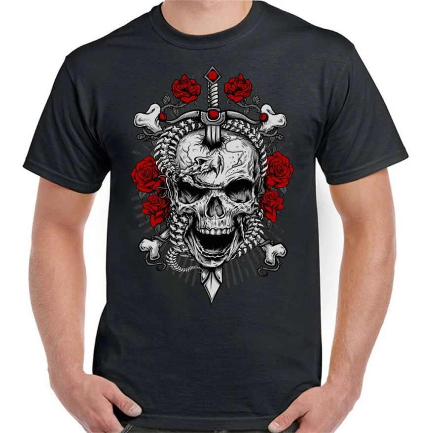 Восстание Calavera Con Rosas & Espada Hombre Moteros мотоциклетные футболки Tatuaje M Xl 2Xl 37Xl
