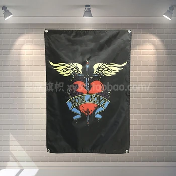 

Bon jovi Music Band Banners Wall Flags Hanging Painting Tapestry Cloth Art Bar Cafe Hotel Theme Background Decoration