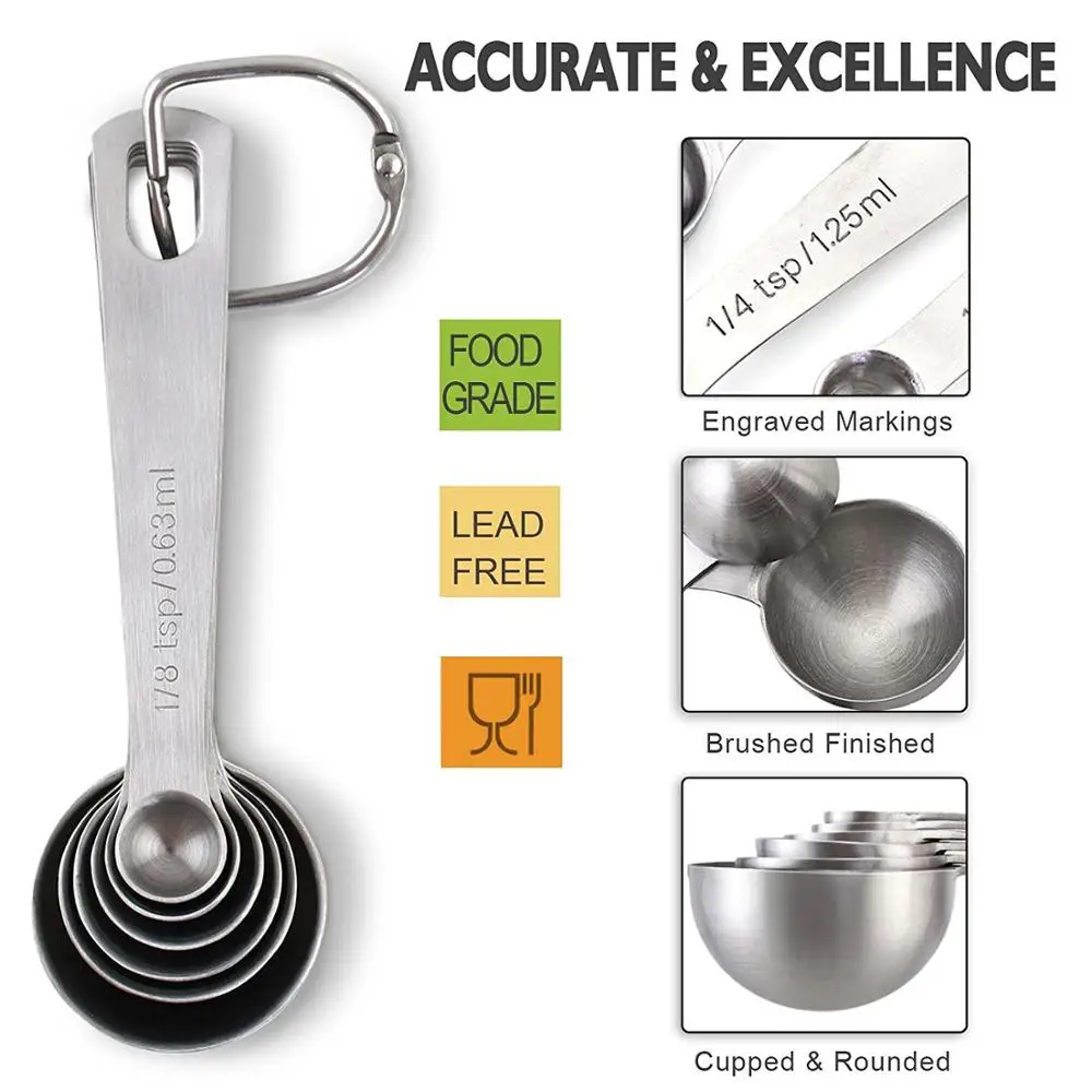 Stainless Steel Measuring Spoons, Set of 6 for Measuring Dry and Liquid Ingredients